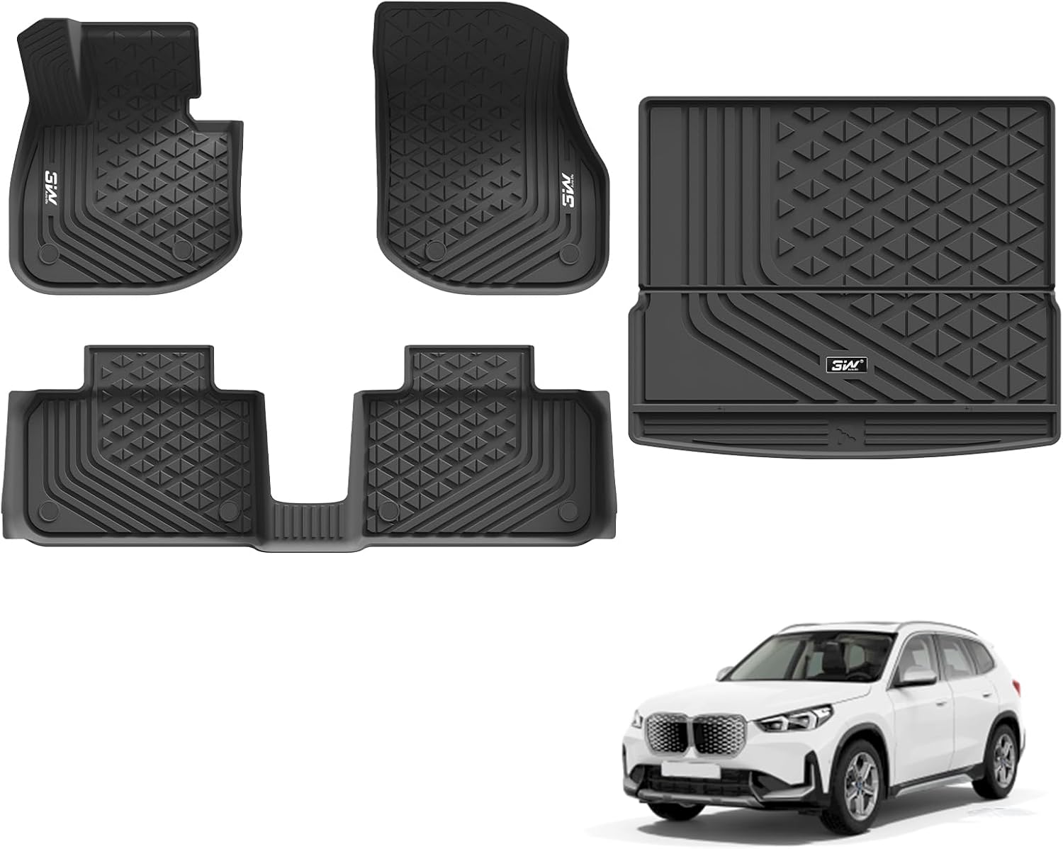 Tapis de Sol 4 Pièces pour BMW X1 2023-2025 2026 xDrive25e Hybride & BMW iX1 U11 23-26, Facile à Nettoyer, Toutes Saisons en Thorex™ Antidérapant Imperméable (Non pour IX), Tapis Coffre