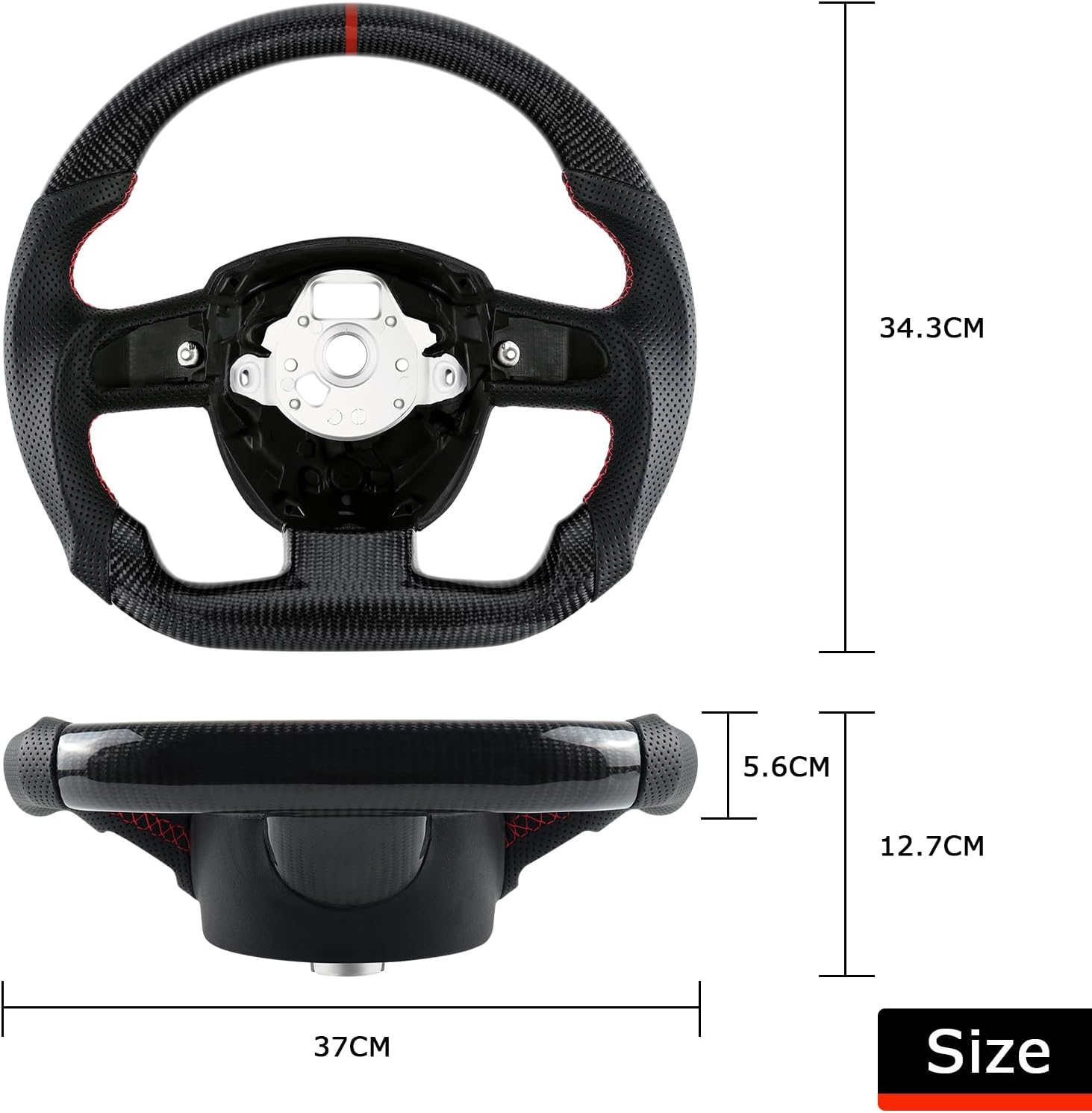 Volant en fibre de carbone en forme de D avec fond plat et coutures rouges, volant en cuir perforé personnalisé pour Audi A4(only B7) A5 S4 S5 2008-2010