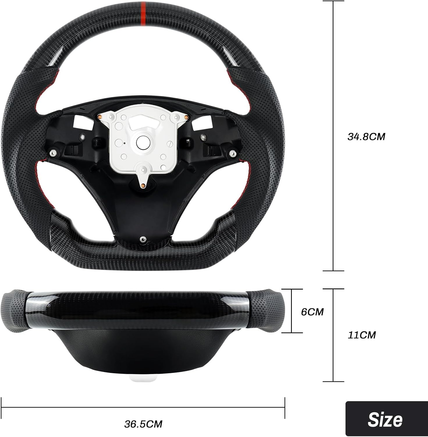 Volant en fibre de carbone véritable fabriqué à la main, volant en forme de D avec fond plat, volant avec pavillons aiguisés pour BMW M Sport 1/3 Série M3/E88 E90 E91 E92 E93 2005-2012