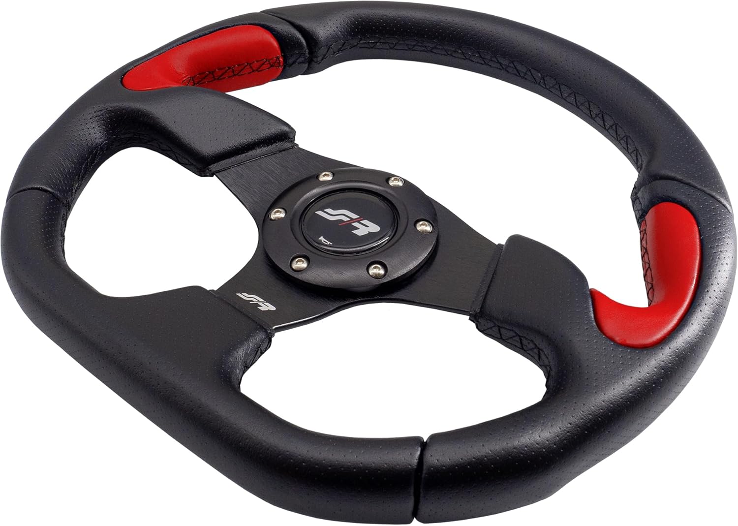 Simoni Racing Volant Universel X2 Poly Pelle - Eco-Cuir Noir/Rouge - Diamètre 330mm