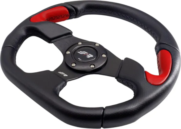 Simoni Racing Volant Universel X2 Poly Pelle - Eco-Cuir Noir/Rouge - Diamètre 330mm