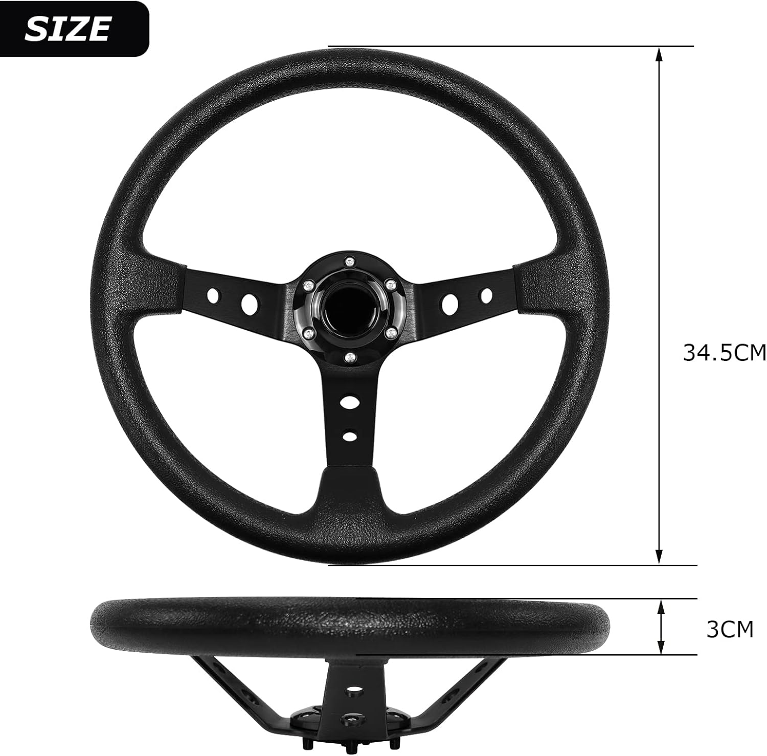Volant de course/dérive universel de 13,6" à 6 boulons en vinyle avec bouton en corne pour la course, le rallye, le sport automobile, la simulation de voiture (noir)