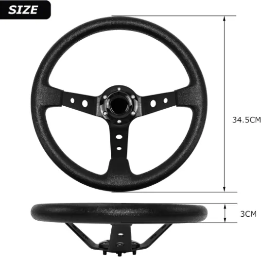 Volant de course/dérive universel de 13,6" à 6 boulons en vinyle avec bouton en corne pour la course, le rallye, le sport automobile, la simulation de voiture (noir)