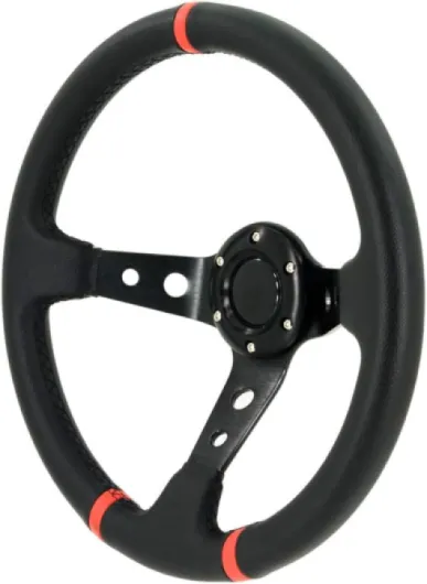 AUTO-STYLE Volant Sport universel 'Deep-Dish' - Ø350mm - PVC Noir + Rayons Noir + Bandes Rouge