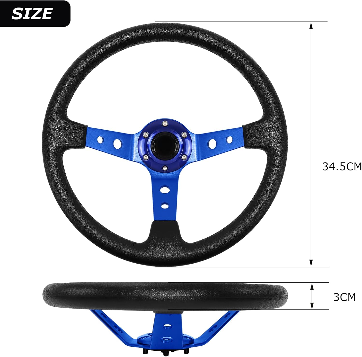 Acclcors Universal Racing Volant, Volant de jeu 13.6" 6 vis Grip cuir Deep Dish avec bouton de corne pour course/rallye/motosport/conduite de voiture Sim(Bleu)