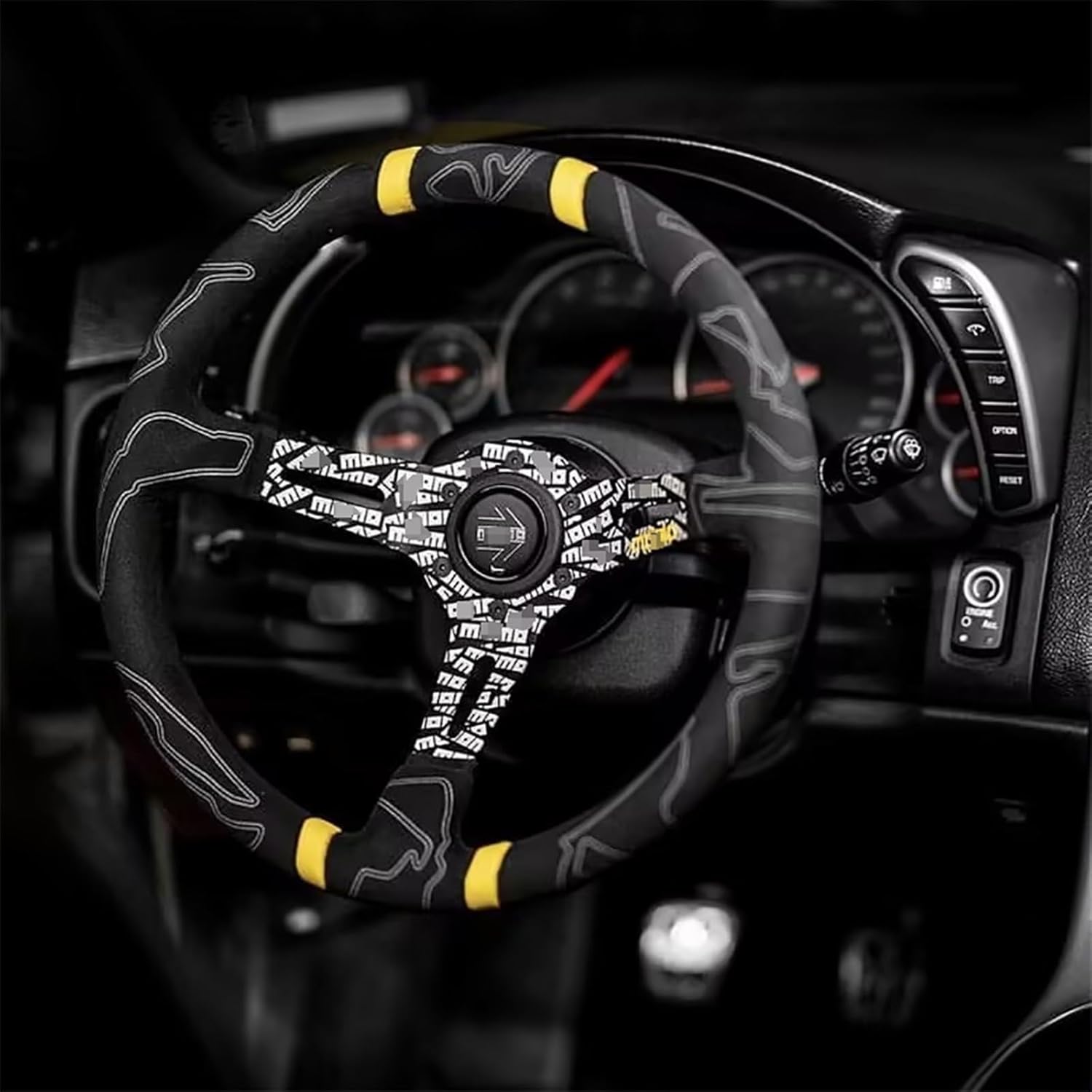 HLQXHM Volant de sport en cuir de haute qualité pour MOMO, voiture de course, volant en daim de 350 mm (Couleur : jaune)