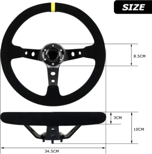 Acclcors Volant de course, universel, volant de jeu, 13,6", 6 vis, poignée en daim Deep Dish avec bouton corne pour course/rallye/moteur/voiture sim guidage (noir)