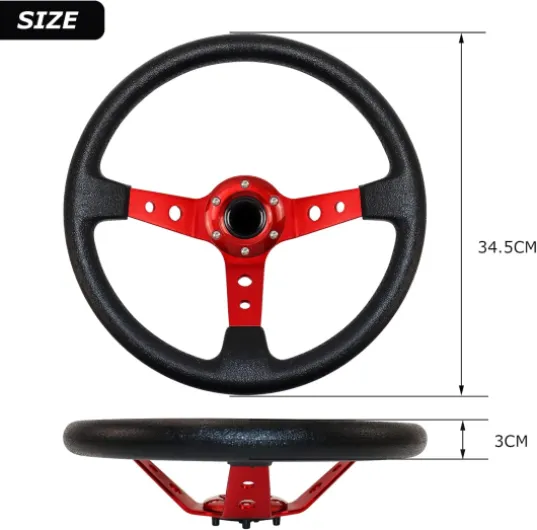Acclcors Volant de voiture de course universel, volant de jeu de 13,6", 6 vis, grip en vinyle, en cuir profond avec bouton corne pour course, rallye, sport automobile, conduite (rouge)