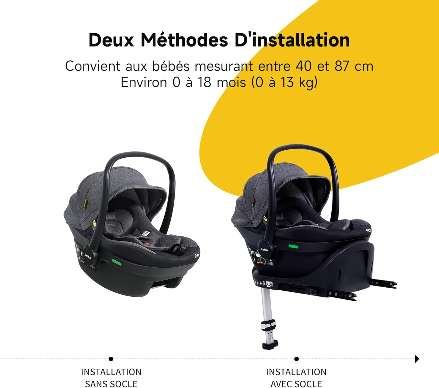 Siege Auto avec Base, ECE R129 i-Size, 0-18 Mois, ISOFIX, Appui-tête Réglable en 9 Positions, Porte-Bébé de voyage Groupe 0/0+, 40-87 cm, Léger, Siège Auto pour Nouveau-né (Noir)