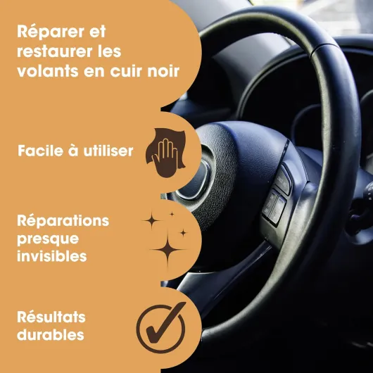 Kit de Réparation Volant de Voiture Furniture Clinic (Noir) – Retire Toute Accumulation de Graisse, Répare Tout Dommage & Restaure la Couleur
