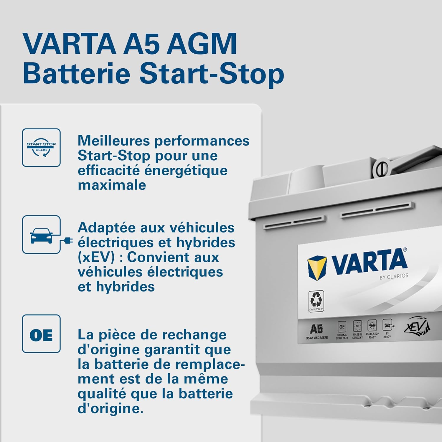 Batterie de démarrage XEV Varta Silver Dynamic AGM L5 A5 12V 95Ah / 850A 595901085