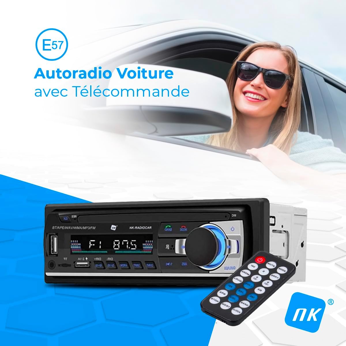 Autoradio Bluetooh - Fonction AUX, Fadio FM 87,5-108Mhz AMS, Lecteur MP3 et Double Port USB, Stéréo FM, Mains Libres Stéréo 4x40W, Télécommande, Écran LCD, iOS & Android