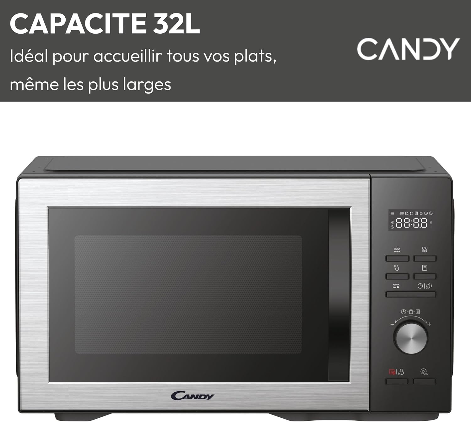 Candy CMGA31EDLB Four Micro-ondes, Gril Quartz 1000W, Grande Capacité 31L, Recettes Automatiques, Fonction Gril, Nettoyage Auto, Programmateur digital, Fonction décongélation, Noir Silver GRIL 31L DIGITAL Noir & Argent