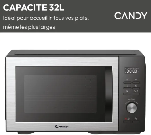 Candy CMGA31EDLB Four Micro-ondes, Gril Quartz 1000W, Grande Capacité 31L, Recettes Automatiques, Fonction Gril, Nettoyage Auto, Programmateur digital, Fonction décongélation, Noir Silver GRIL 31L DIGITAL Noir & Argent