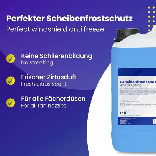 Mr - Perfect® Antigel – Pare-brise – 2 x 10 l – Parfum citron – Lave-glace jusqu'à -30 °C – Sans traces – Prêt à mélanger – Liquide lave-glace d'hiver
