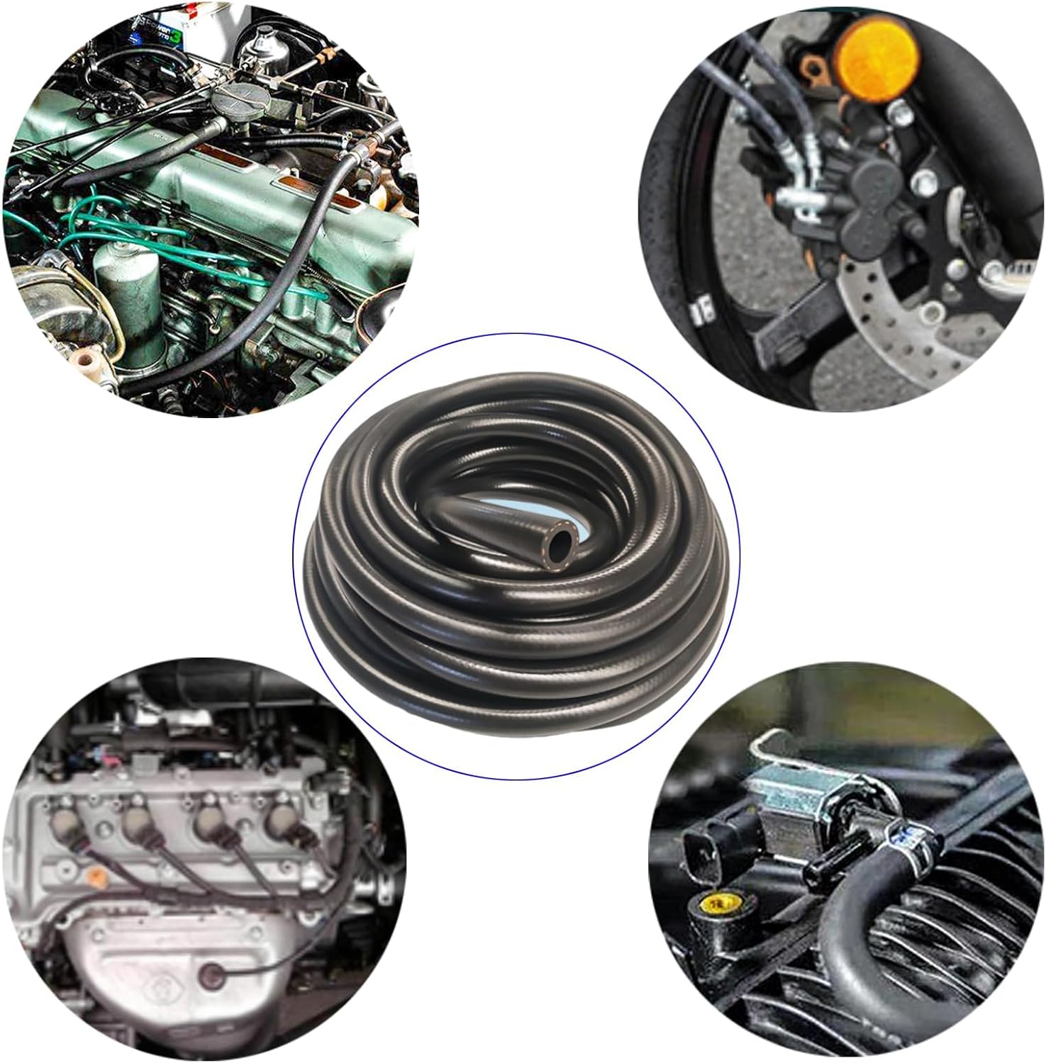 1m Ø 8mm Tuyau de Carburant Kit Conduite de Carburant avec 6 Pièces Collier de serrage en acier inoxydable 304, Tuyau Durite d'essence pour Petits Moteurs, Moto, Voiture, Scooters, Camions 100 cm x 8 mm