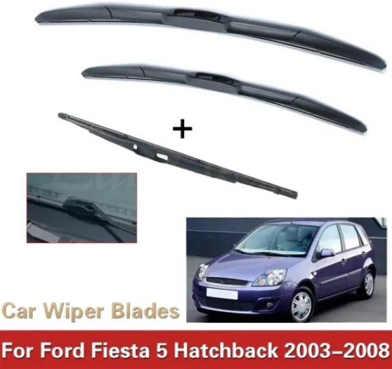 Balais d'essuie-glace avant et arrière compatible avec Ford Fiesta 5 Hatchback 2003-2008 Pare-brise Pare-brise 22"+16"+11"