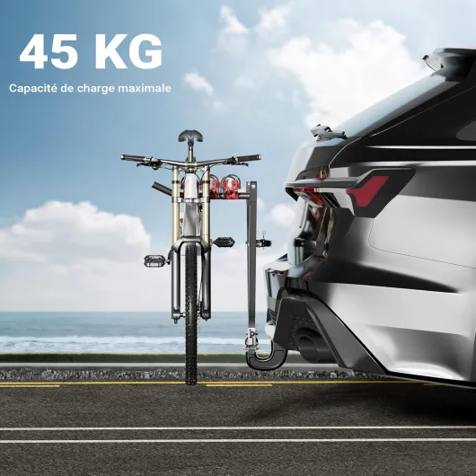 Porte vélos d’attelage – capacité 3 vélos, 45 kg – en Acier Q235 – pour Boule d’attelage – vélos Tout Terrain, VTT, VAE, vélos électriques – avec Sangles en Nylon Porte-vélos attelage