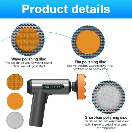 Polisseuse de voiture sans fil, polisseuse électrique sans fil rechargeable, vitesse de 20 000 tr/min, polisseuse de voiture sans fil, 3 tampons de polissage, pour cirage, polissage et ponçage