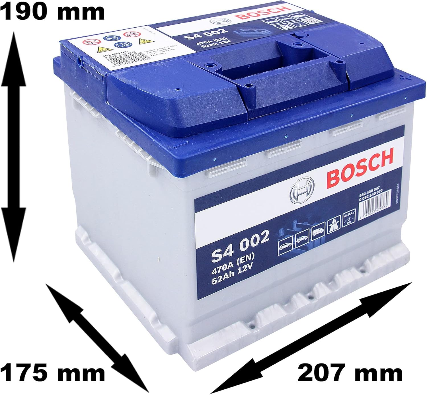 S4002 - Batterie Auto - 52A/h - 470A - Technologie Plomb-Acide - pour les Véhicules sans Système Start/Stop