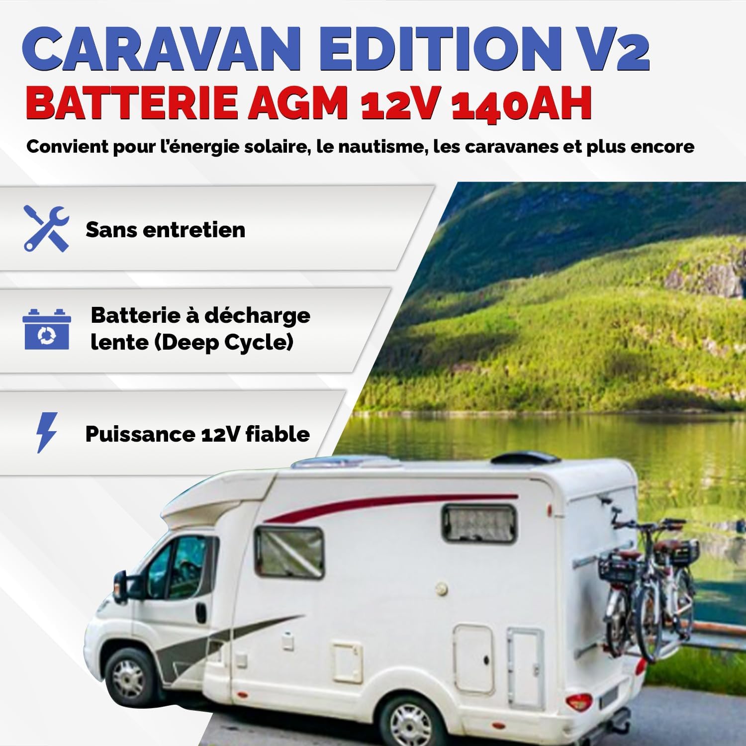 Electronicx Batterie AGM 140Ah 12V pour camping-car – de service Deep Cycle pour solaire, bateau, yacht, van, marine – Batterie embarquée sans entretien 393x175x190mm