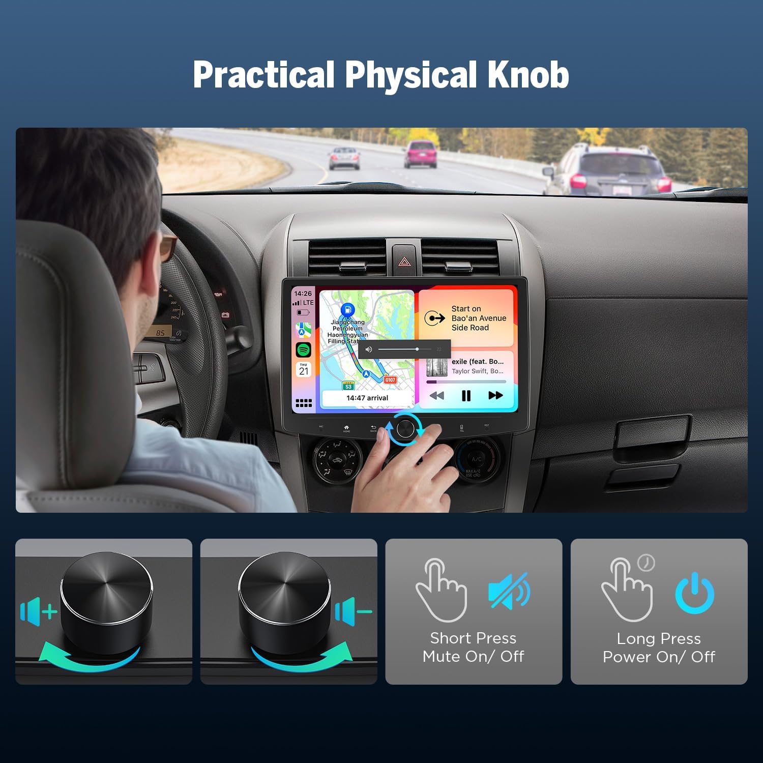 Autoradio Android 13 10,1 Pouces, Double DIN, 6+64 Go, 4G LTE, GPS, CarPlay, Android Auto, Bluetooth, WiFi, EQ, avec caméra de recul UX6SK-PLUS