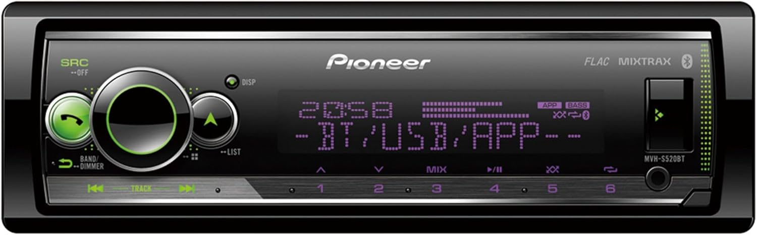 Pioneer MVH-S520BT Autoradio 1 DIN avec Tuner RDS et Bluetooth®, éclairage Multicolore, USB, Application Smart Sync et Compatible avec appareils Apple et Android Plusieurs couleurs Plusieurs couleurs Taille unique