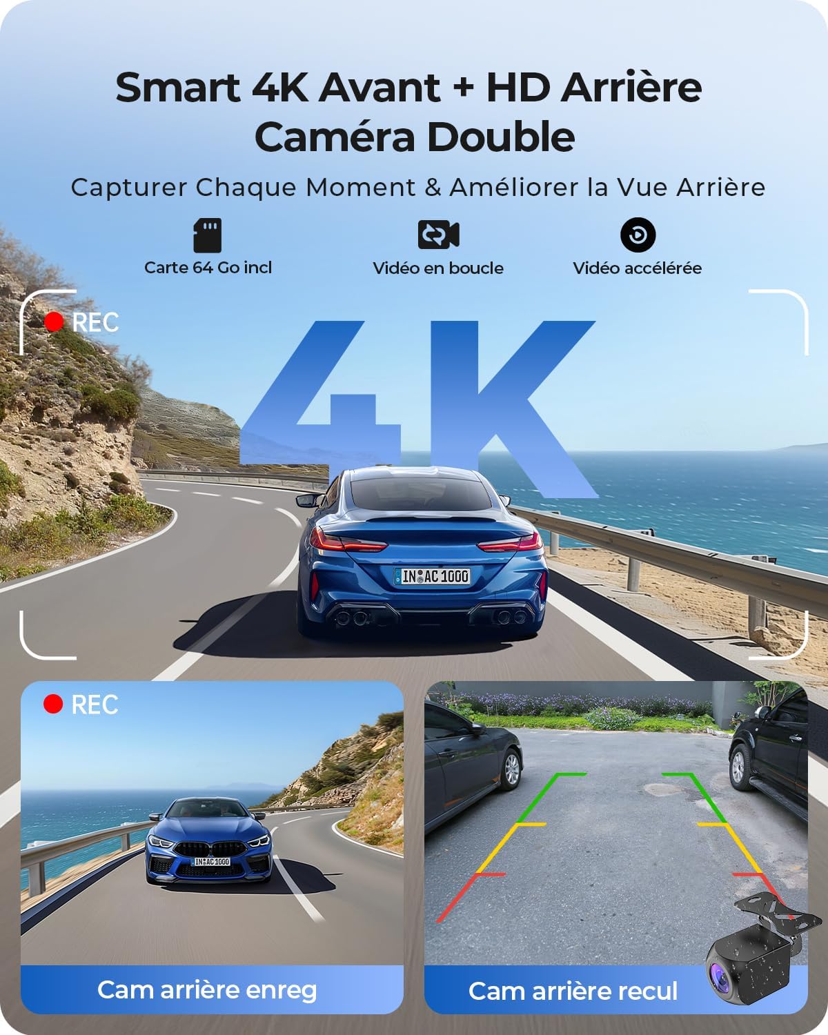 Écran Portable sans Fil 9,26" CarPlay Voiture avec 4K Dashcam & Arrière HD pour Apple Car Play & Android Auto, Mises à Jour OTA, Mirror Link, Bluetooth 5.0, Commande Vocale, GPS, FM