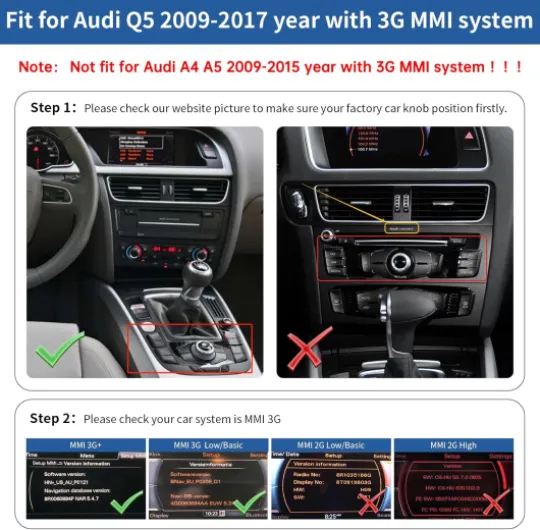 12.3 inch Car Radio sans Fil Ecran Tactile CarPlay pour Audi Q5 2009-2017 avec 3GMMI, écran multimédia stéréo pour autoradio, supportant Android Auto sans Fil, Navigation, Mirrorlink