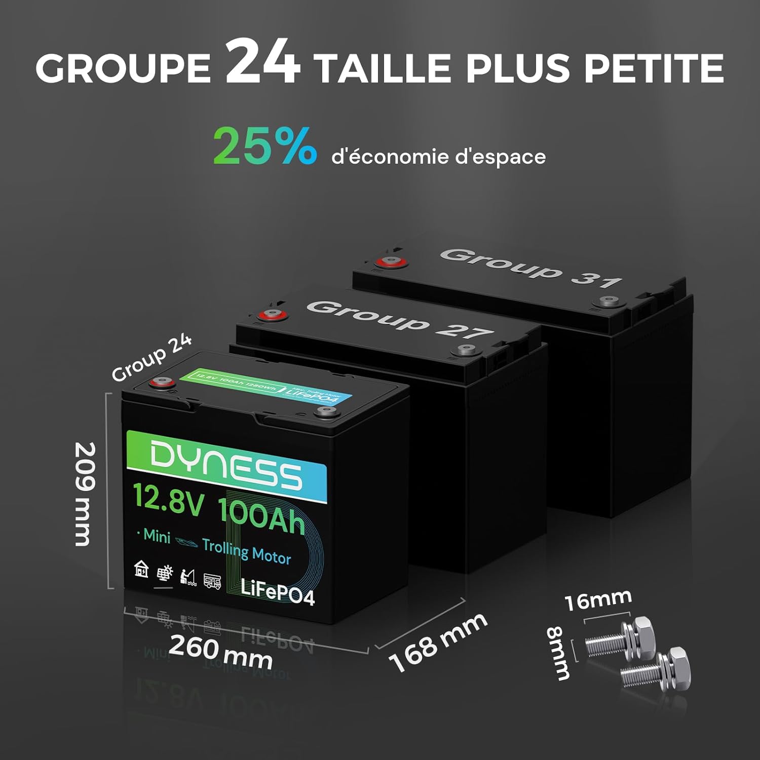 Batterie Lithium 12V 100Ah LiFePO4 Mini avec Protection 100A BMS Basse température et Max 15000 Cycles, pour Camping Car, kit Panneau Solaire, Caravane, Bateau, Marine 12V 100Ah Mini