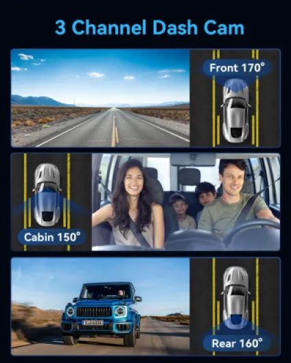 4K Dashcam Voiture Avant Arrière, Wi-FI GPS Caméra Voiture avec Carte SD 32G, Camera Voiture à 3 canaux Grand Angle 170°, Vision Nocturne,WDR,G-Capteur,Mode Stationnement 24H,Enregistrement en Boucle