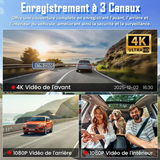 Dashcam Voiture Avant Arrière, 4K+1080P Caméra Embarquée avec Carte SD 64G, 1,97'' Écran, Grand Angle 170°, Vision Nocturne, WDR, G-Capteur, Mode Stationnement 24H, Enregistrement en Boucle
