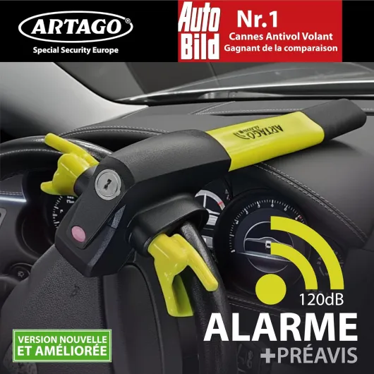 870 Antivol Voiture Haut de Gamme, Canne Antivol Voiture 2en1 - Alarme Intelligente, 120dB, LED Nuit, Warning Dissuasif - Bloque Volant Plus Sûr Autour d'un Rayon, Meilleure Barre Bloc Auto SUV