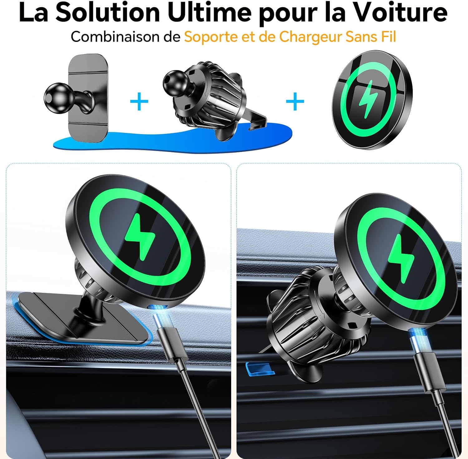 Coolpow 15W Support Telephone Voiture Induction【Super Aimants】Chargeur Magsafe Voiture Accessoires Support Aimant Telephone Voiture Magnetique Chargeur sans Fil pour iPhone 17 16 15 une coque MagSafe