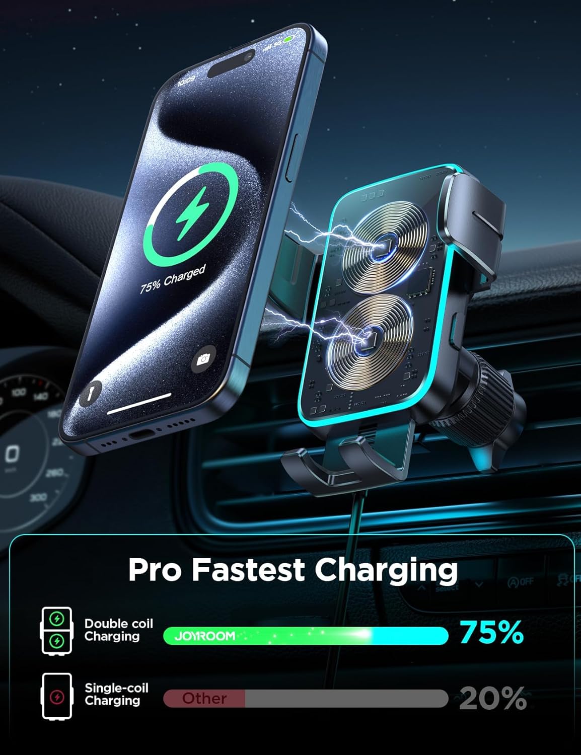 15W Qi Support Telephone Voiture Induction, 【Double Bobine & Automatic Clamping】 Chargeur Induction Voiture, MagSafe Chargeur sans Fil Rapide pour iPhone/Samsung/Xiaomi/Huawei/Oppo