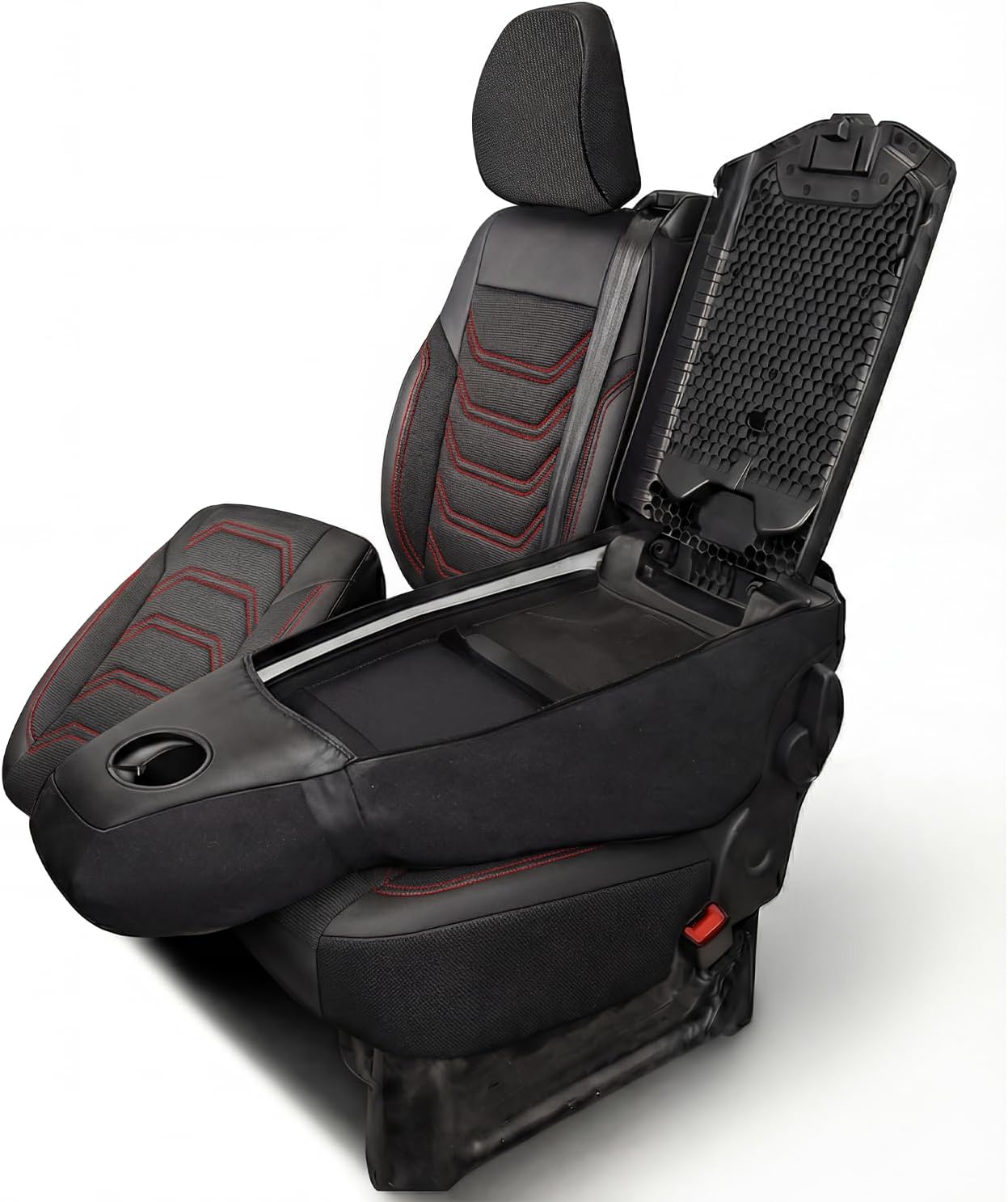 Housses de siège Auto 2+1 pour Renault Trafic 3, Opel Vivaro B (2014-2018), Fiat Talento (2016-2020) – Tissu piqué, Noir-Rouge – Set de sièges Avant, siège Passager Droit fractionné Noir - Rouge