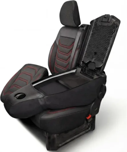 Housses de siège Auto 2+1 pour Renault Trafic 3, Opel Vivaro B (2014-2018), Fiat Talento (2016-2020) – Tissu piqué, Noir-Rouge – Set de sièges Avant, siège Passager Droit fractionné Noir - Rouge