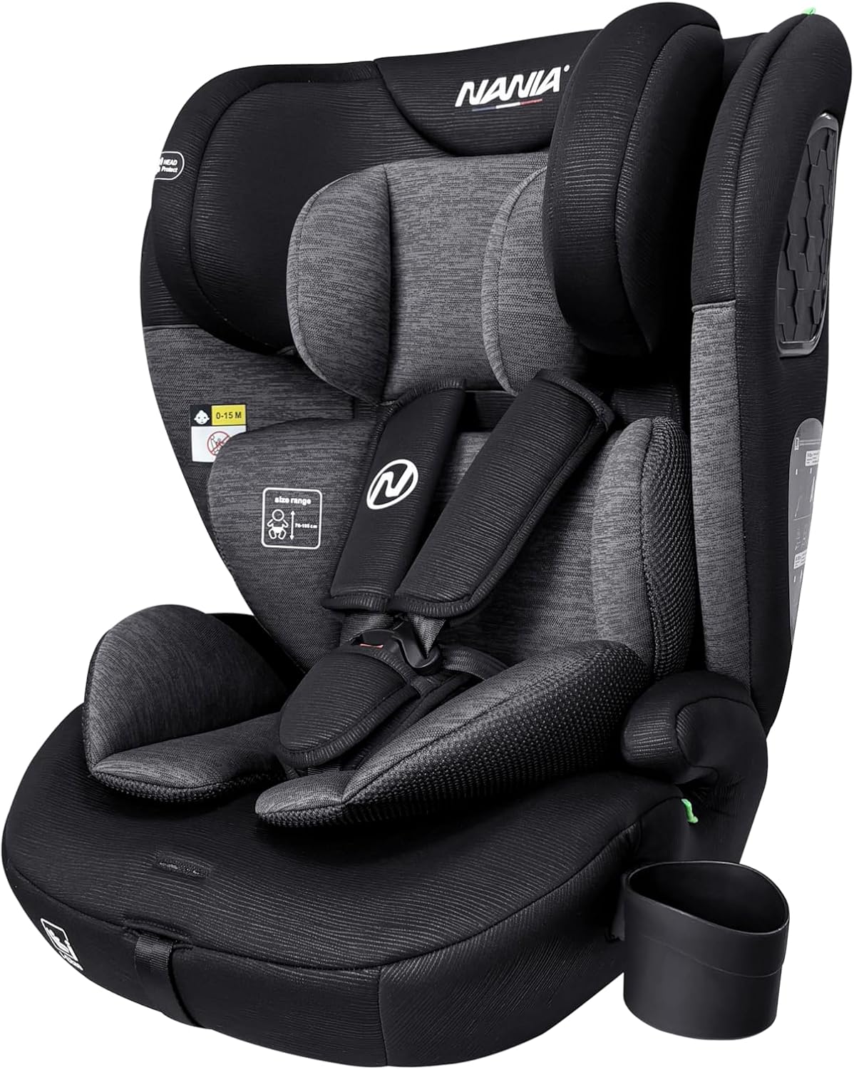 Torino, Siège auto enfants, évolutif 76-150 cm, de 9 à 36 kg, 15 mois à 12 ans, Têtière ajustable 12 niveaux de réglages, Protections latérales,Housse amovible et lavable, Porte gobelet