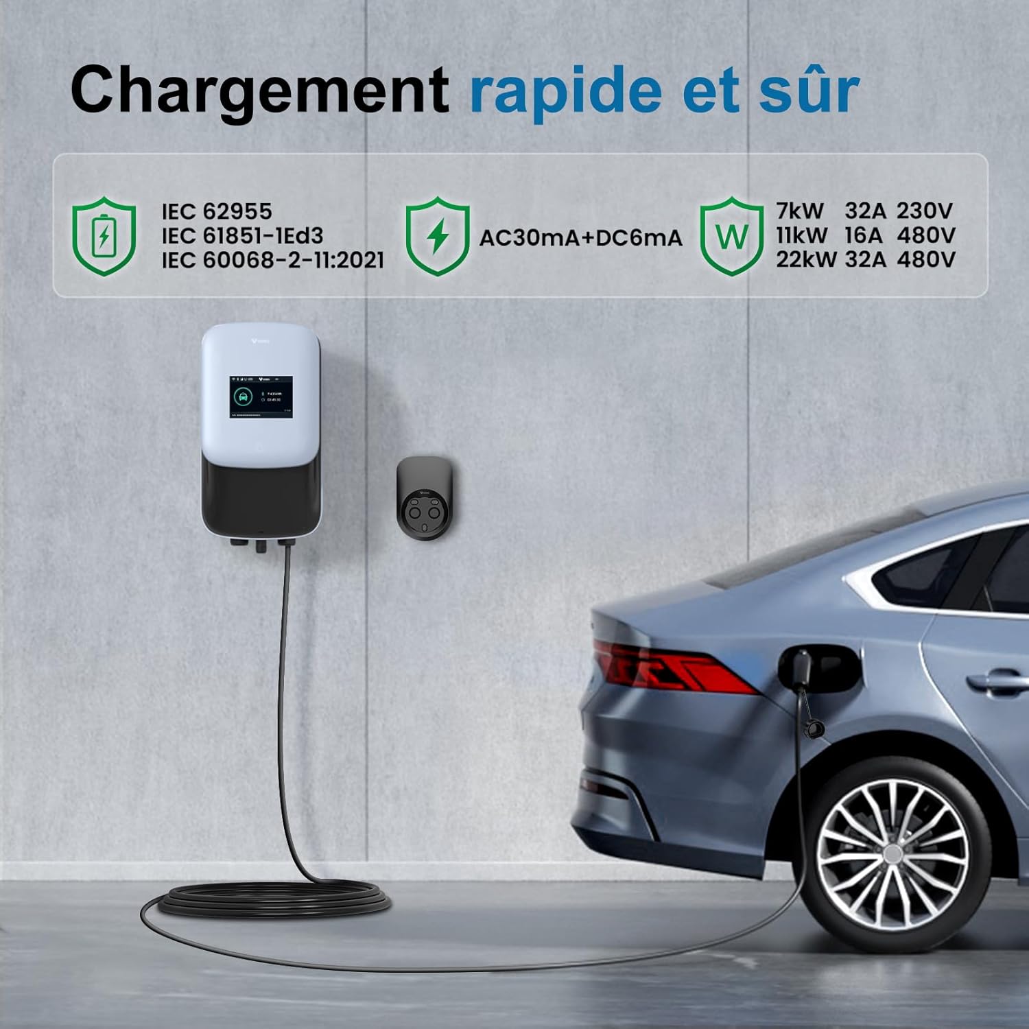 Borne de Recharge Wallbox 7kW 8A-32A 230V pour véhicule électrique Monophasée OCPP avec Carte RFID IP65 IK10 4G WiFi APP Contrôle Recharge sur Rendez-Vous Visualisation de l'historique 7kW - 4G - WIFI - OCPP - LCD
