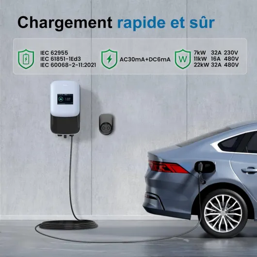 Borne de Recharge Wallbox 7kW 8A-32A 230V pour véhicule électrique Monophasée OCPP avec Carte RFID IP65 IK10 4G WiFi APP Contrôle Recharge sur Rendez-Vous Visualisation de l'historique 7kW - 4G - WIFI - OCPP - LCD