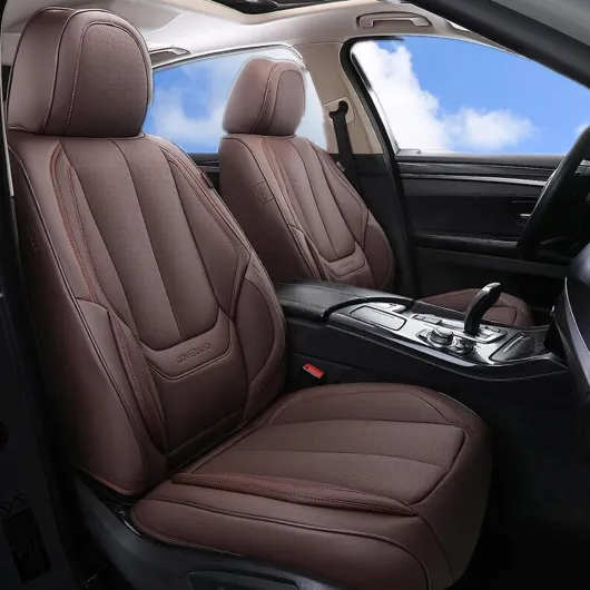 Housses de siège Avant et arrière 5 pièces, Ensemble Complet de protecteurs de siège Auto en Cuir Nappa imperméable, Universel pour la Plupart des camionnettes SUV berlines, Marron Brun L-Ensemble complet