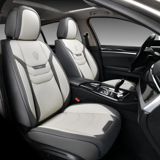 Housse de siège Voiture Cuir, Respirant Protection Siege Voiture Universelle pour 5 Places avec Soutien Lombaire, Ensembles de Housses de siège imperméable pour berline SUV Pick-up, Gris Gris-Type3 Ensemble complet