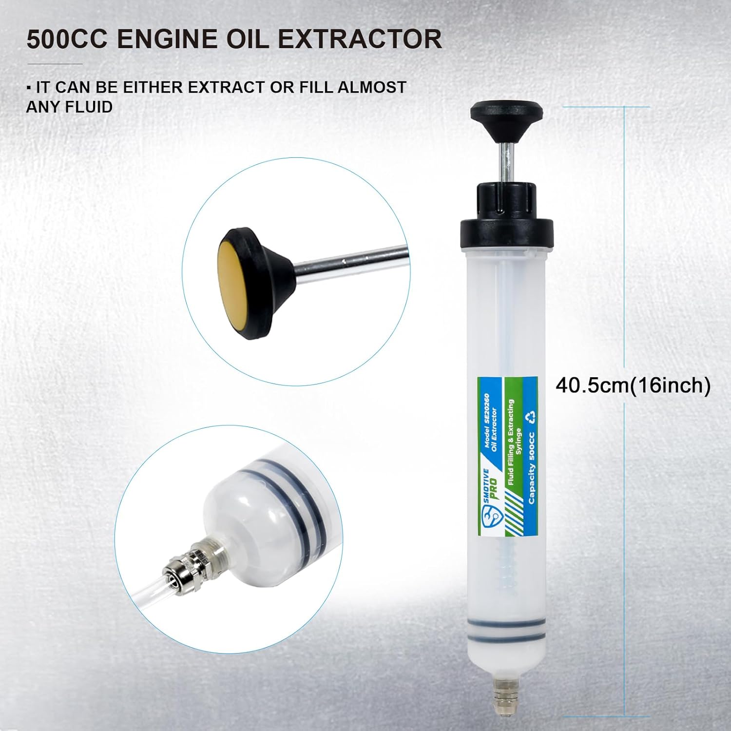 500cc Seringue a Huile, Pompe Vidange Huile Moteur avec Tuyau D'extension, Pompe Huile Vidange Pompe de Transfert pour ATV Voitures Motos 500ml