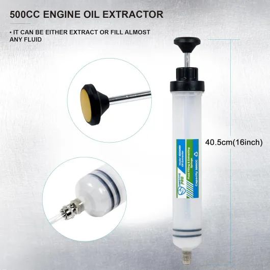 500cc Seringue a Huile, Pompe Vidange Huile Moteur avec Tuyau D'extension, Pompe Huile Vidange Pompe de Transfert pour ATV Voitures Motos 500ml