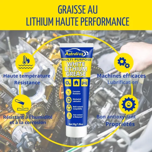 AstraVox Graisse blanche au lithium, lubrifiant multi-usages avec brosse pour charnières, roulements et engrenages, idéale pour l'automobile, la marine, l'industrie et la maison (1.06 oz) (2)