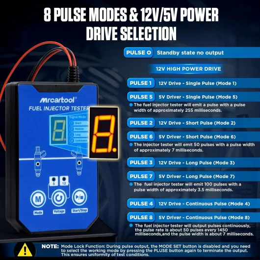 Testeur d'injecteur de carburant pour voiture 12 V Testeur d'injecteur de carburant avec 6 buses pour injecteurs 5 V 12 V EFI GDI 8 modes d'impulsion Kit de nettoyage d'injecteurs Double Version améliorée