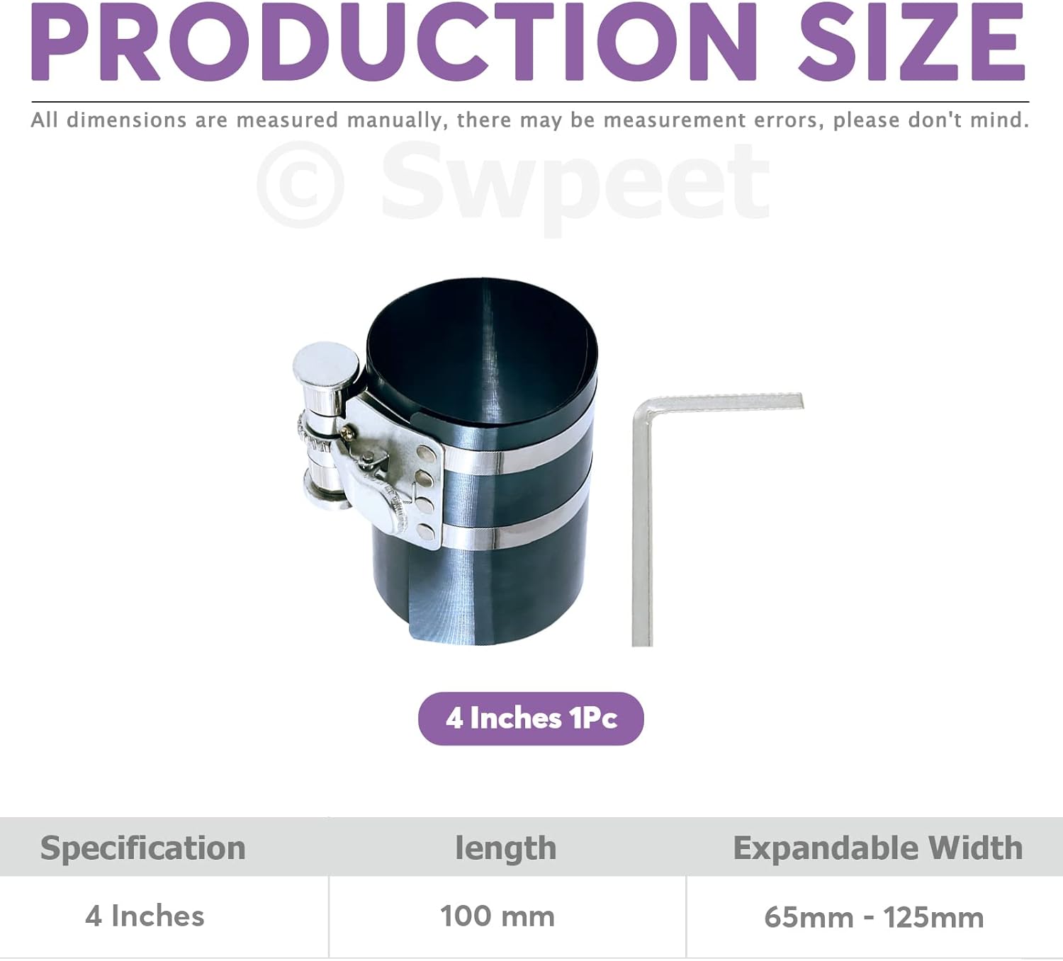 Swpeet 4 pièces 4 pouces compresseur à anneau de piston et réglable outil de montage de piston installer pince de démontage avec clé et Kit combiné de jauge de palpage en acier inoxydable pour moteur