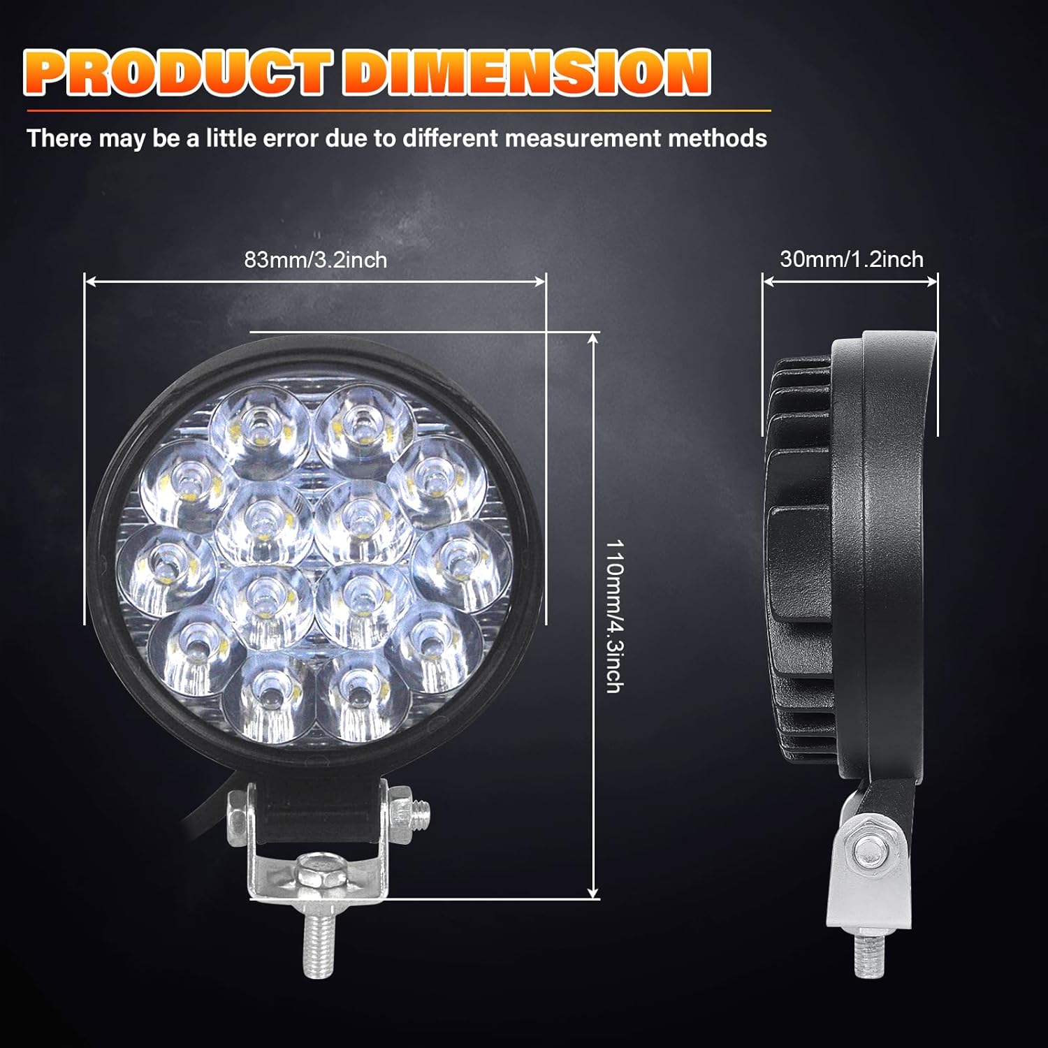 2 Pcs Rond Phare de Travail led, 3.2 pouces 42W mini Projecteur lumière 12V 24V lampe de travail led pour 4x4 Offroad Voiture Camion Tracteur SUV Bateau, 6000K Spot feux antibrouillard 2 x 42W Spotlight