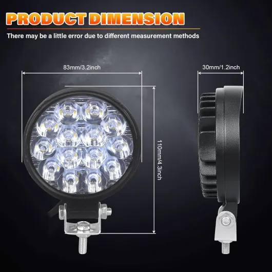 2 Pcs Rond Phare de Travail led, 3.2 pouces 42W mini Projecteur lumière 12V 24V lampe de travail led pour 4x4 Offroad Voiture Camion Tracteur SUV Bateau, 6000K Spot feux antibrouillard 2 x 42W Spotlight