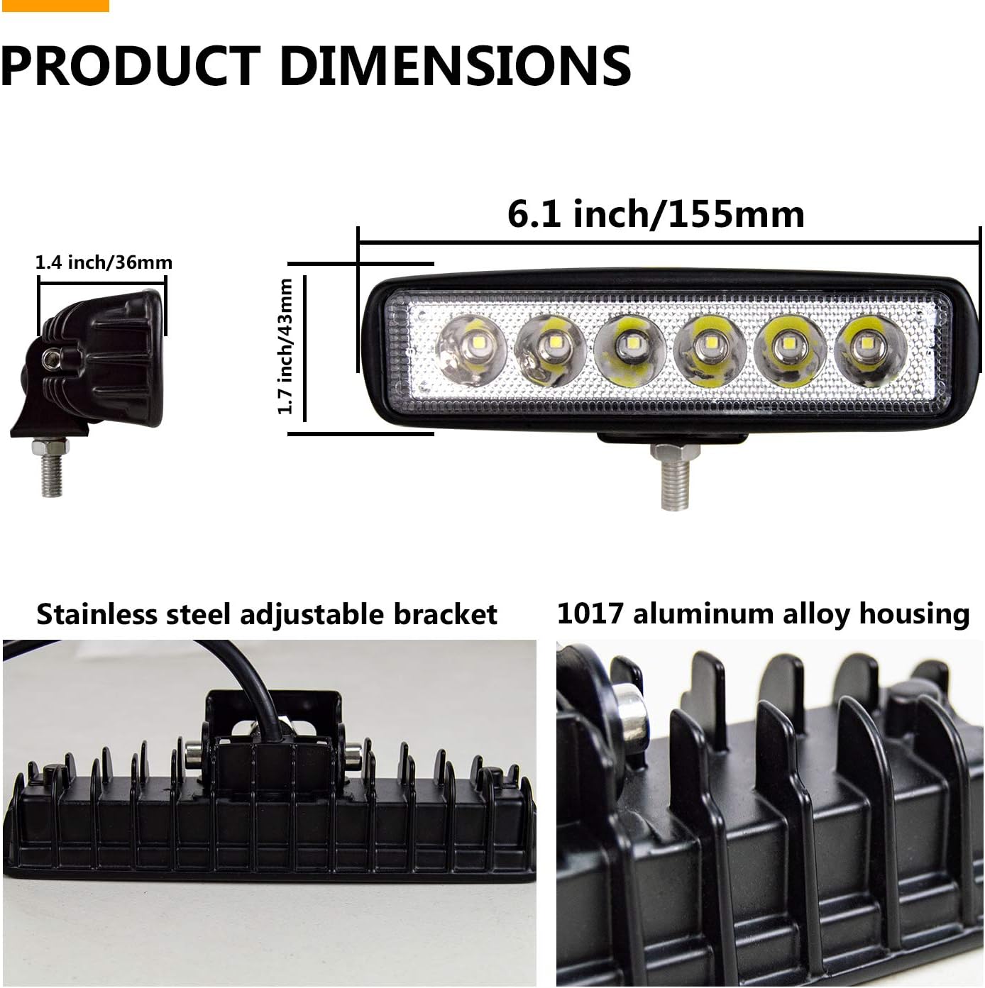 2PCS Phare de Travail LED 15cm 6'' 18W Projecteur LED 12V 24V Etanche IP67 Spot Feux Antibrouillard pour 4x4 Voiture Camion Tracteur SUV Bateau Quad Vehicule 2PCS - 6'' - 18W - Spotlight